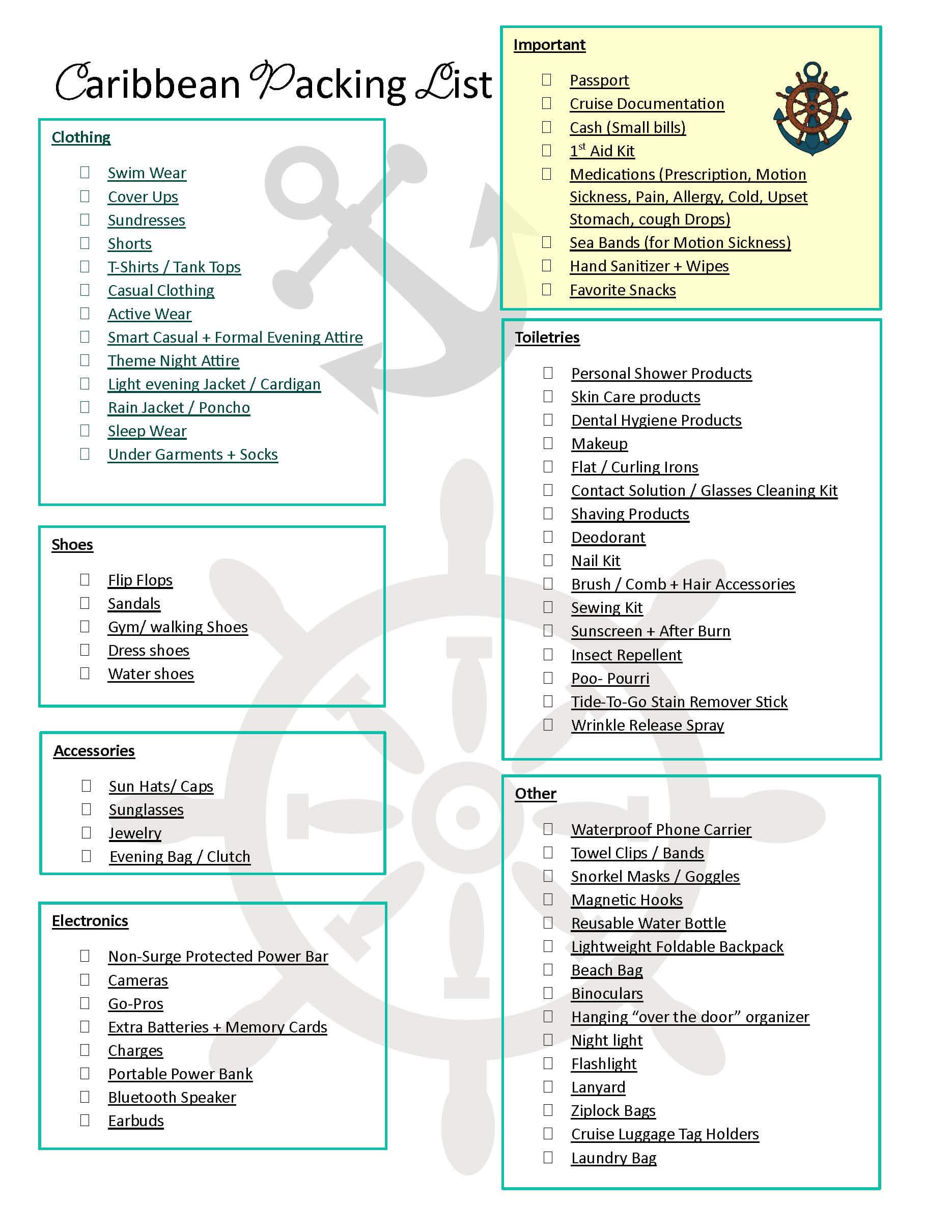 Caribbean Cruise Packing List