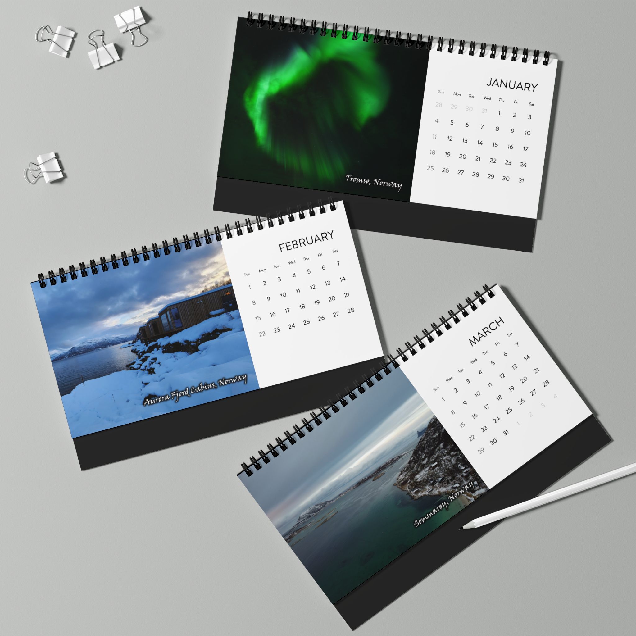 2026 Norway & Denmark Landscapes Desktop Calendar — Northern Lights - Image 3